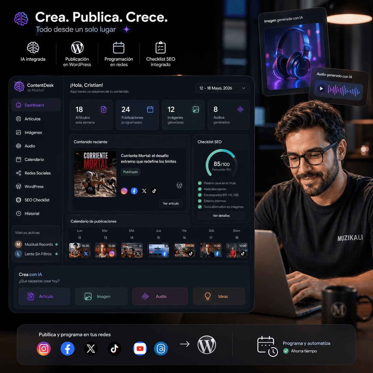 panel de creación de contenido